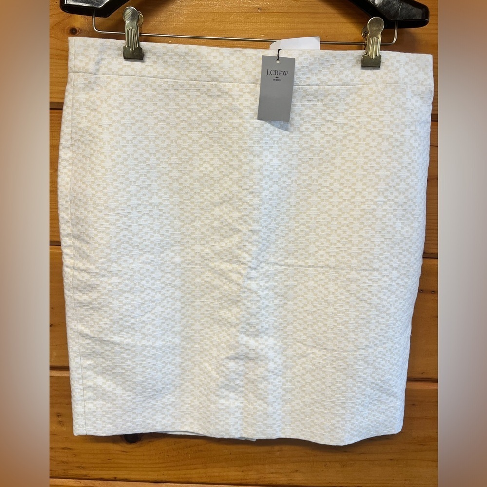 NWT J. Crew Size 12P Texture Ivory Yellow Pencil Lined Skirt 95% Cotton